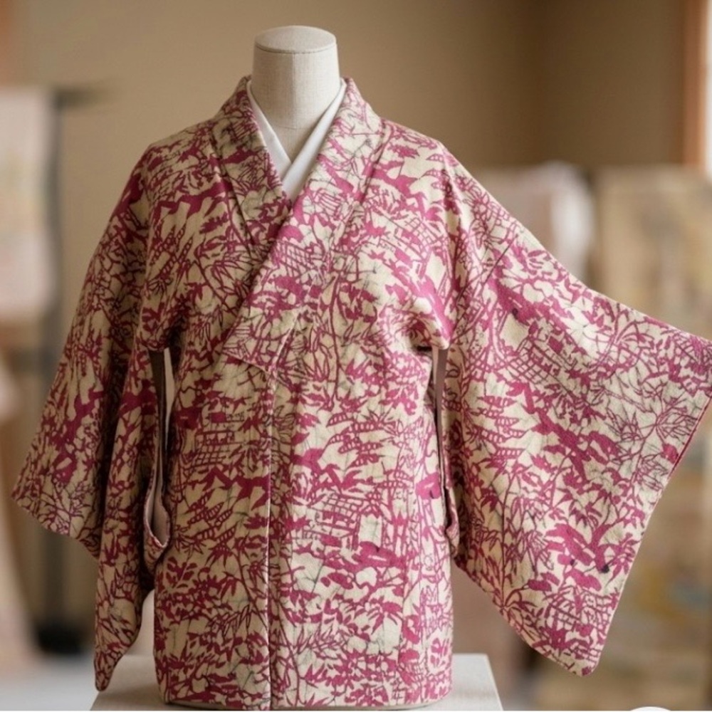 VINTAGE HAORI JAPANESE KIMONO JACKET.SILK BLEND. HAND CRAFTED. FULLY LINED. NEW - Picture 4 of 7